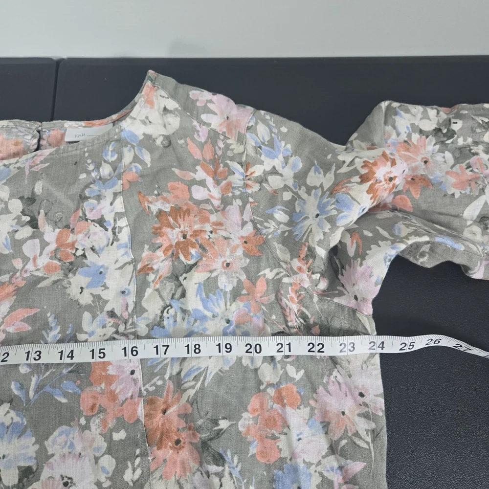J Jill Love Linen Womens Floral Caraway Dress XL Petite Green Bloomcore Beachy - Picture 7 of 8